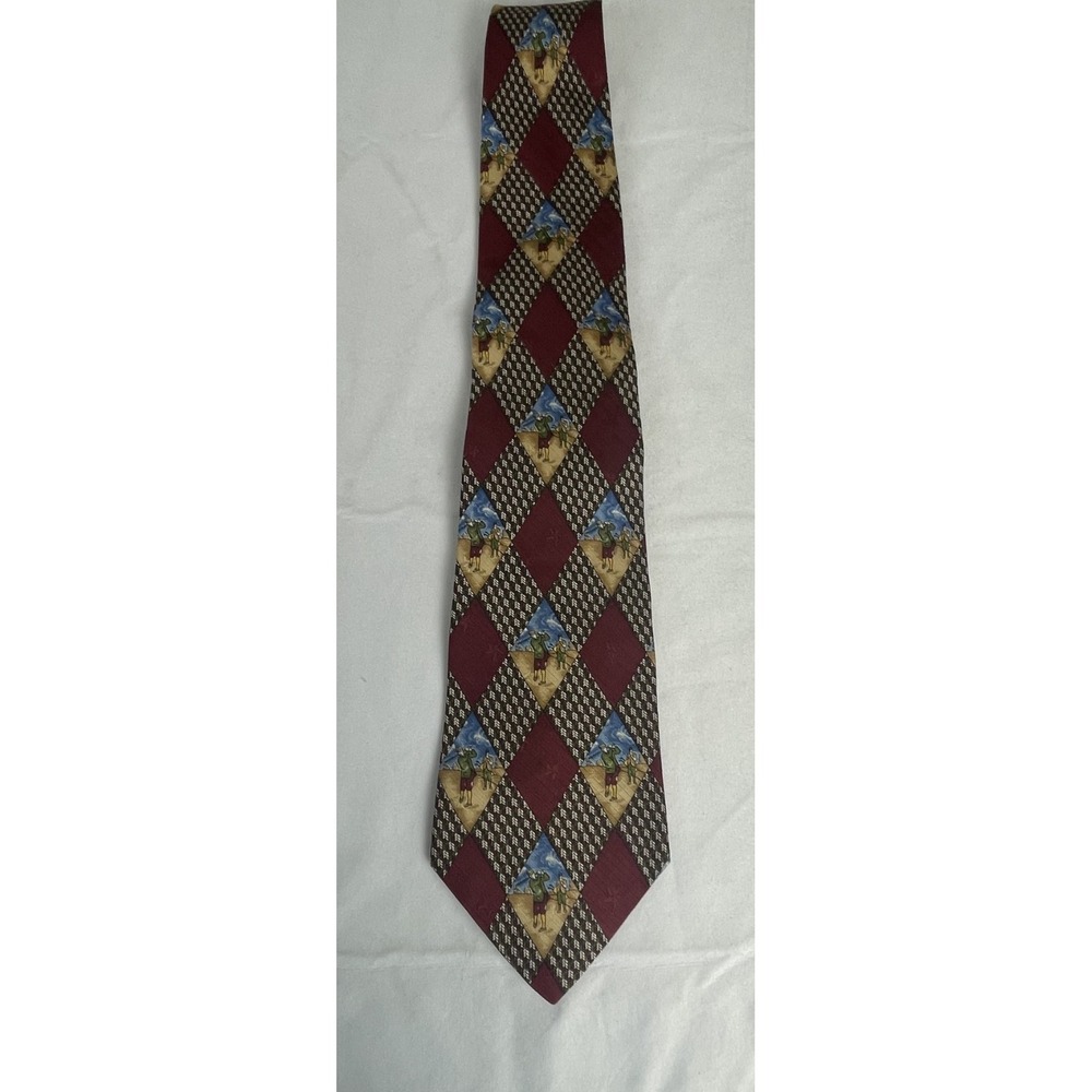 TOMMY HILFIGER GOLF NECKTIE MENS BURGUNDY ARGYLE NOVELTY GOLFER SILK BLEND TIE
